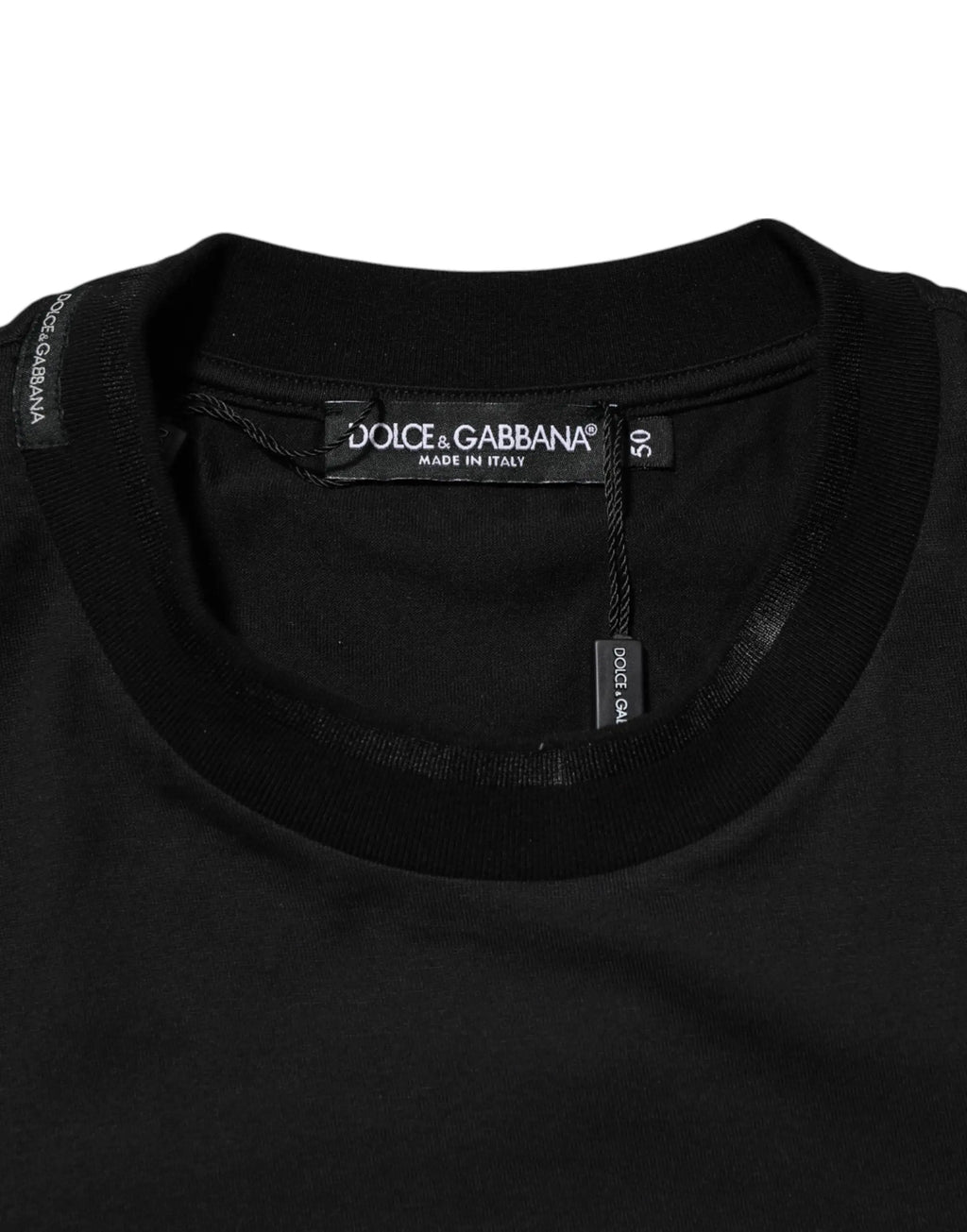 Dolce & gabbana t-shirt noir en coton avec logo dg brodé poche et col rond côtelé made in italy