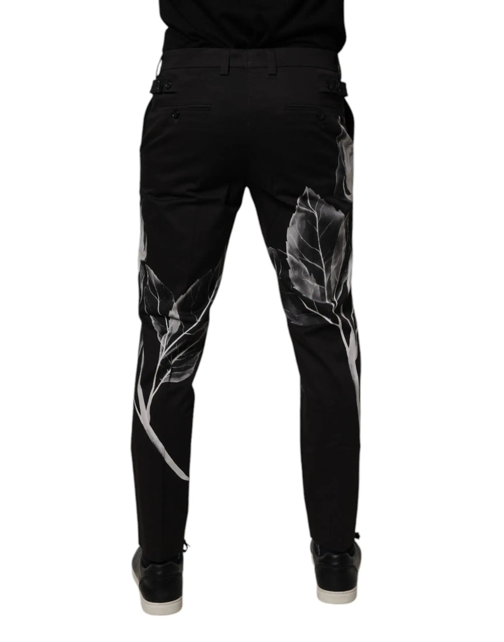 Pantalon slim noir en coton dolce & gabbana avec motif floral blanc le long des jambes extérieures