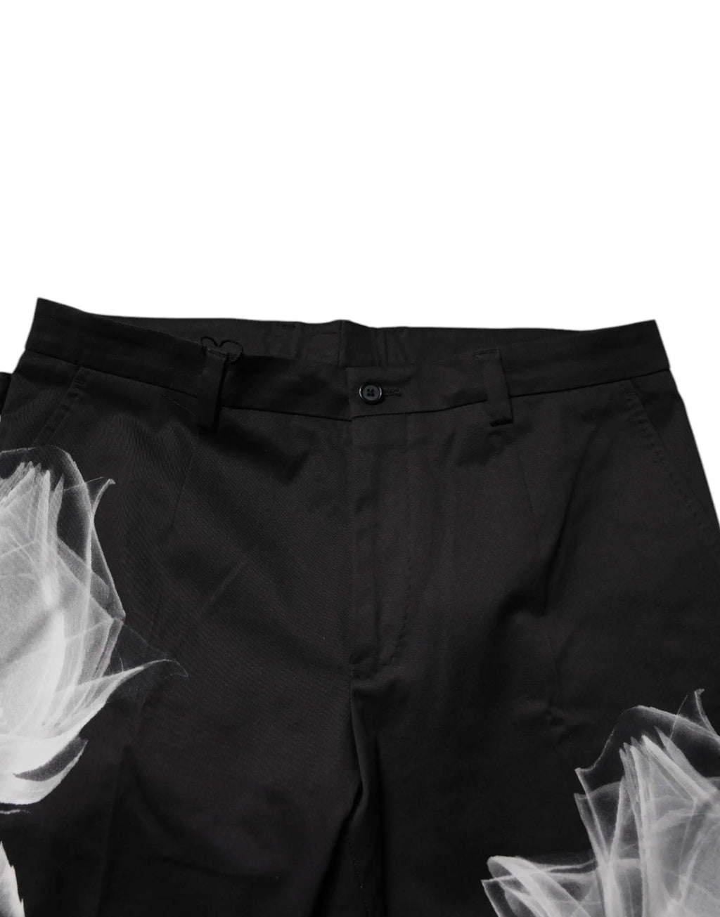 Dolce & Gabbana pantalon noir en coton skinny avec motif floral translucide blanc sur les côtés
