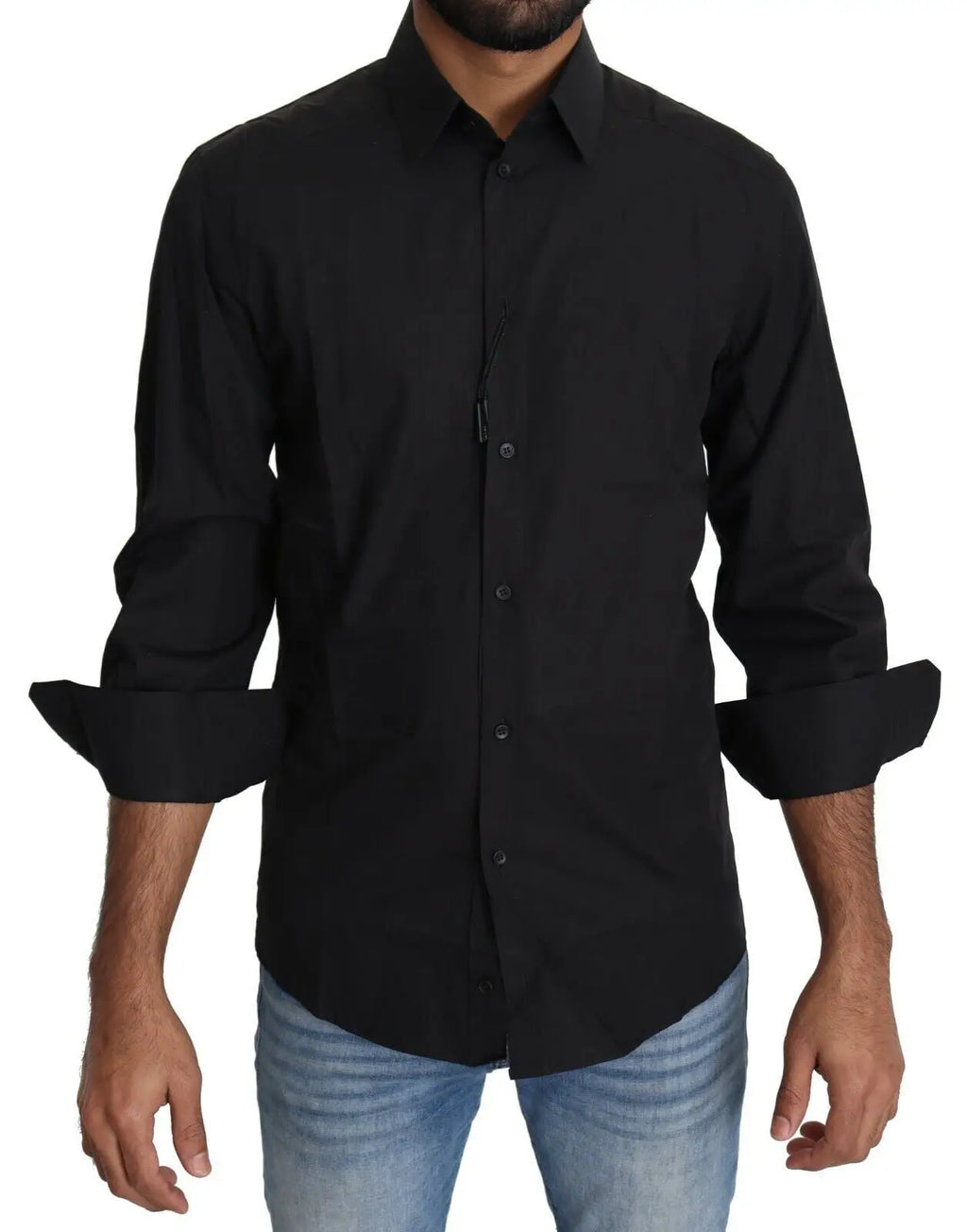 Chemise habillée homme dolce & gabbana noire en coton avec col classique et manches longues à revers