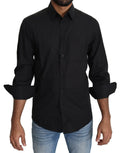 Chemise habillée homme dolce & gabbana noire en coton avec col classique et manches longues à revers