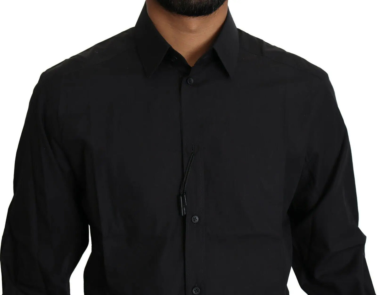 Dolce & gabbana chemise homme noire en coton à manches longues avec col classique et texture subtile élégante