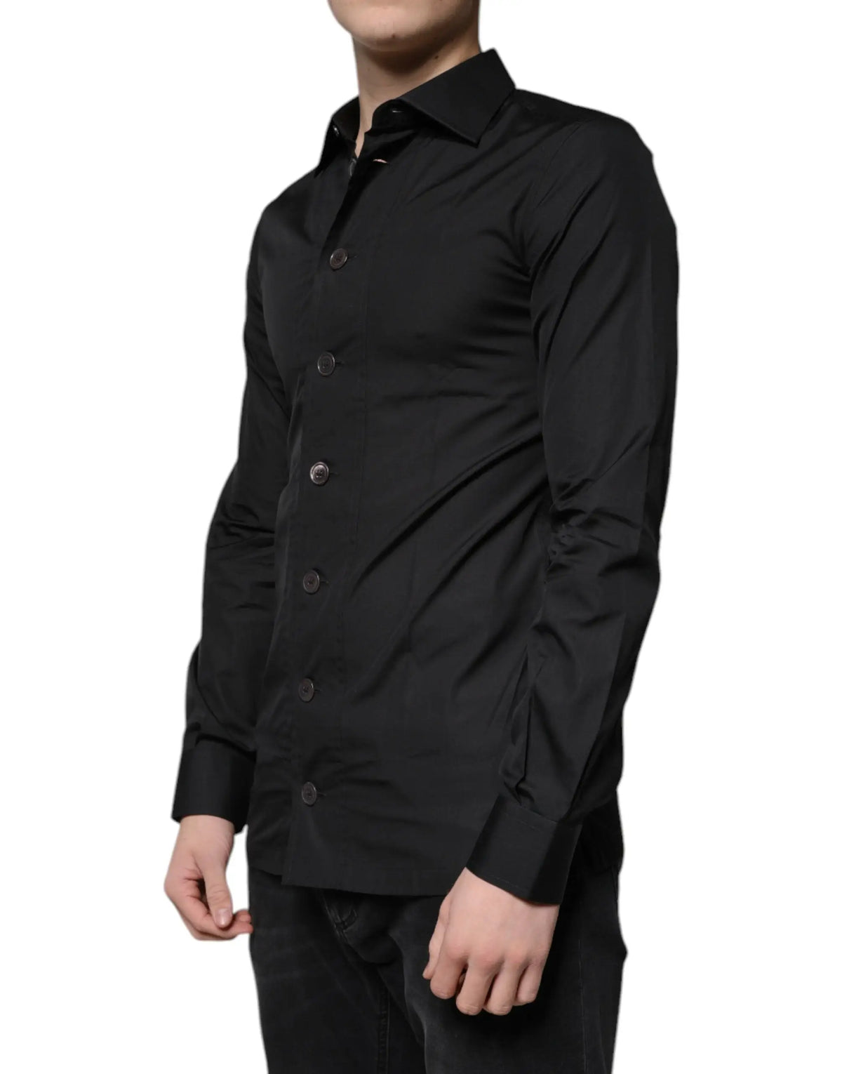 Chemise noire dolce & gabbana en coton à manches longues avec col classique et boutons foncés pour tenue formelle