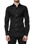 Chemise homme noire dolce & gabbana en coton à manches longues avec col classique et boutons foncés pour tenue formelle