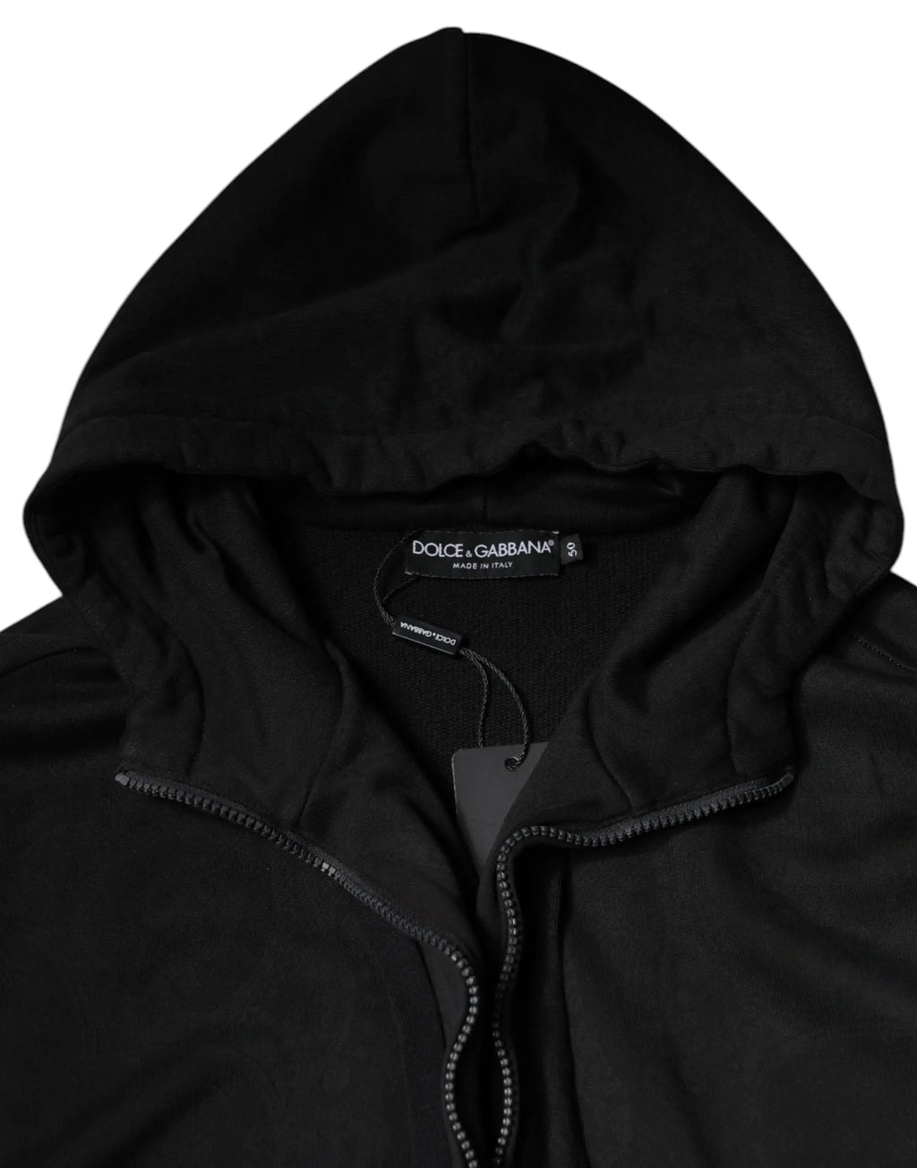 Veste bomber à capuche dolce & gabbana noire en coton avec fermeture éclair intégrale et poignets côtelés