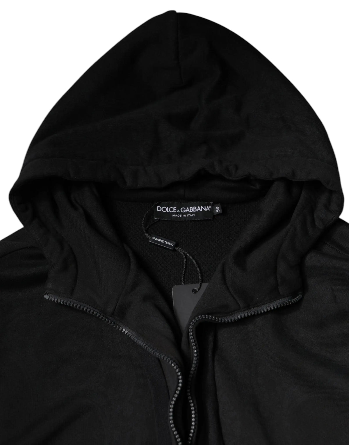 Veste bomber à capuche dolce & gabbana noire en coton avec fermeture éclair intégrale et poignets côtelés