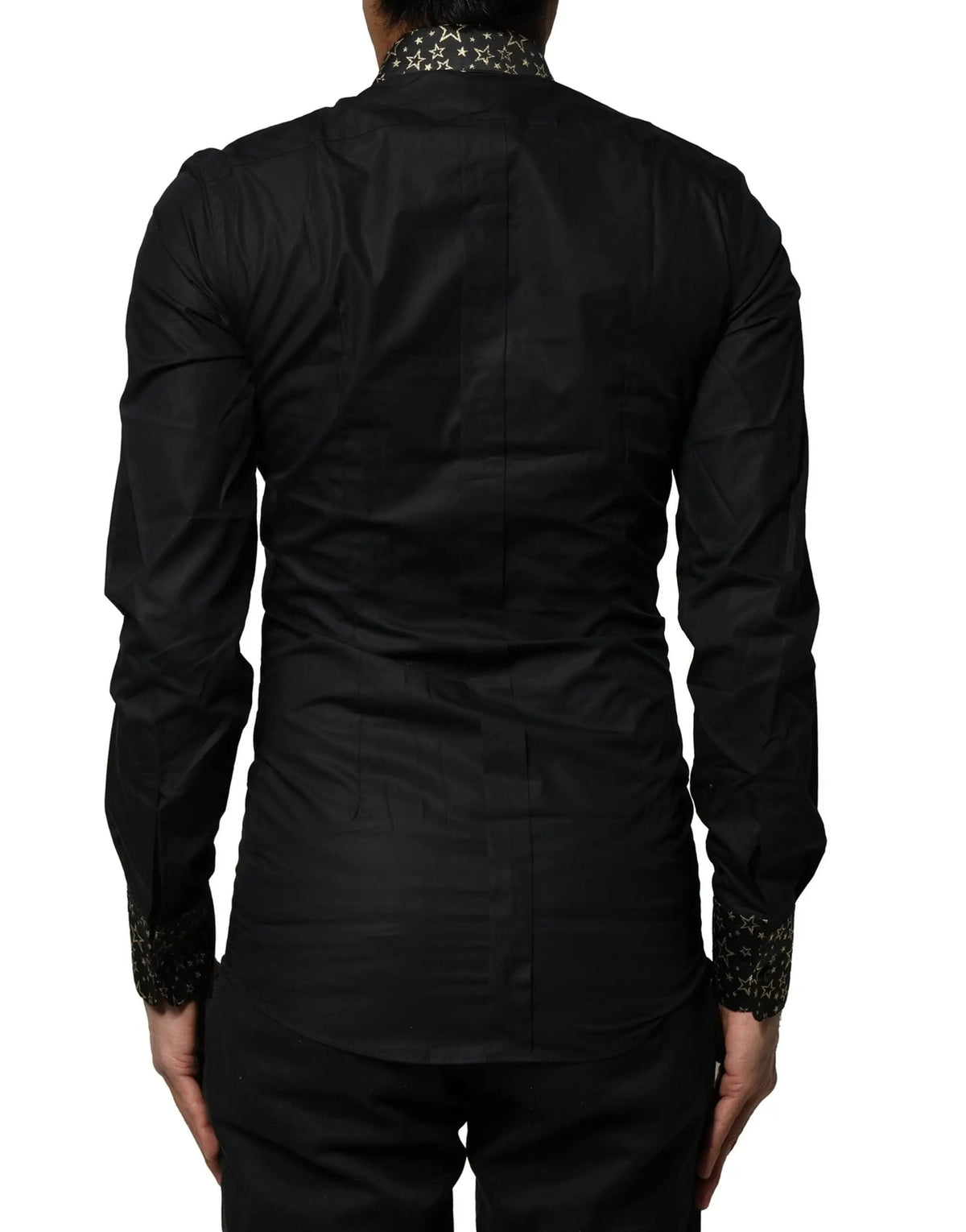 Chemise habillée à manches longues dolce & gabbana noire en coton avec détails noirs et argentés au col et aux poignets