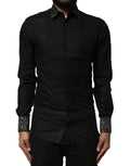 Chemise habillée noire dolce & gabbana en coton gold manches longues avec col et poignets à motif étoile contrastant