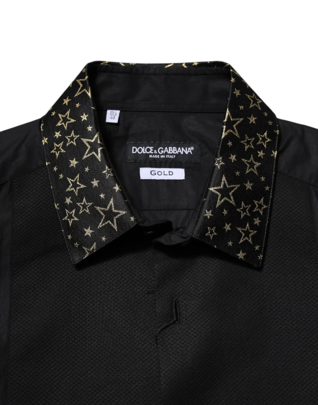 Chemise noire dolce & gabbana en coton avec col orné de motifs d étoiles scintillantes manches longues