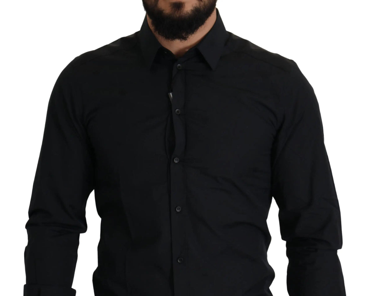 Chemise habillée noire dolce & gabbana en coton slim fit avec col classique et boutonnage sur le devant