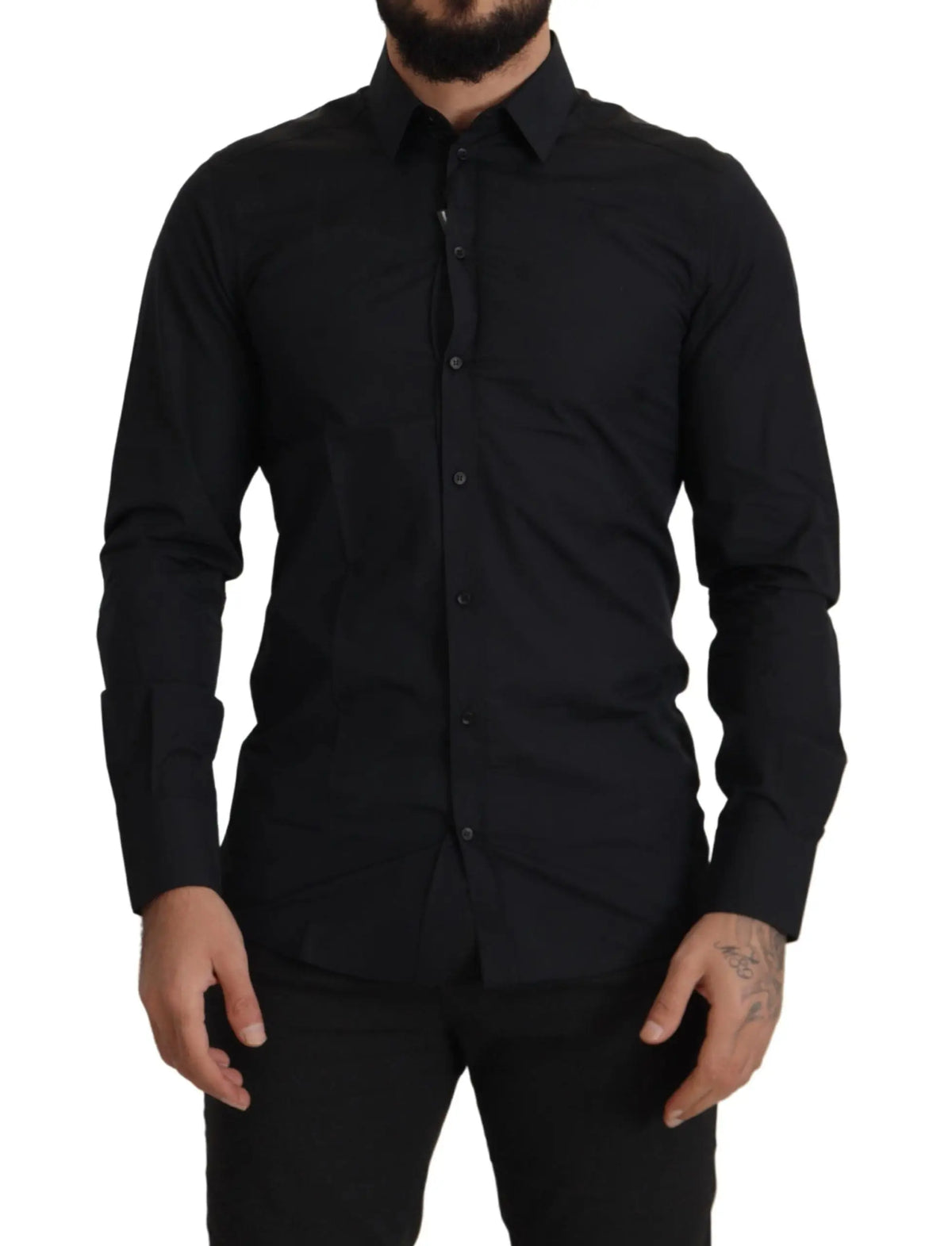 Chemise habillée dolce & gabbana noire en coton slim fit manches longues boutonnées pour homme