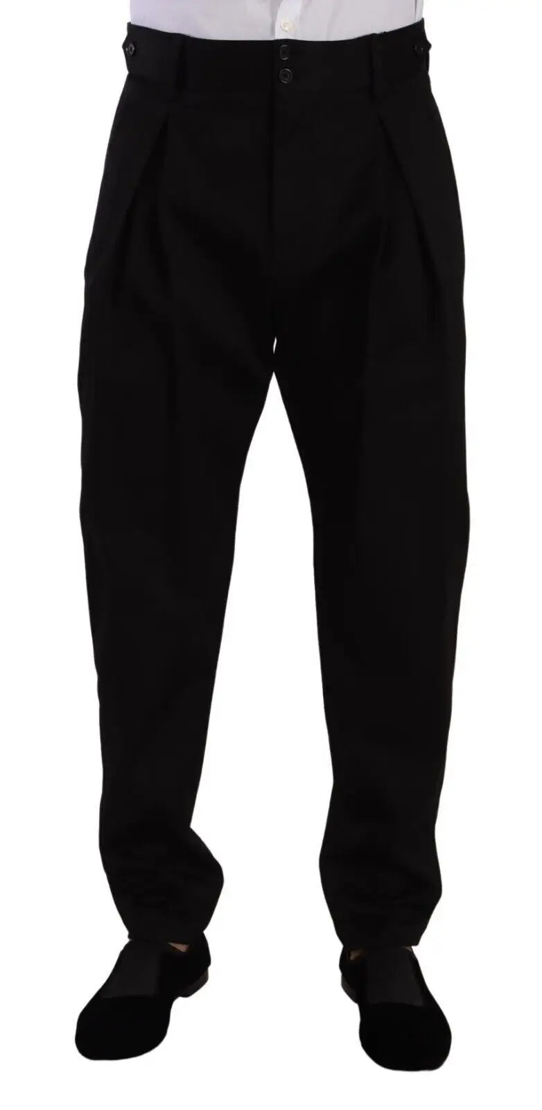 Pantalon habillé pour homme dolce gabbana noir en coton taille haute avec pli et fermeture par boutons