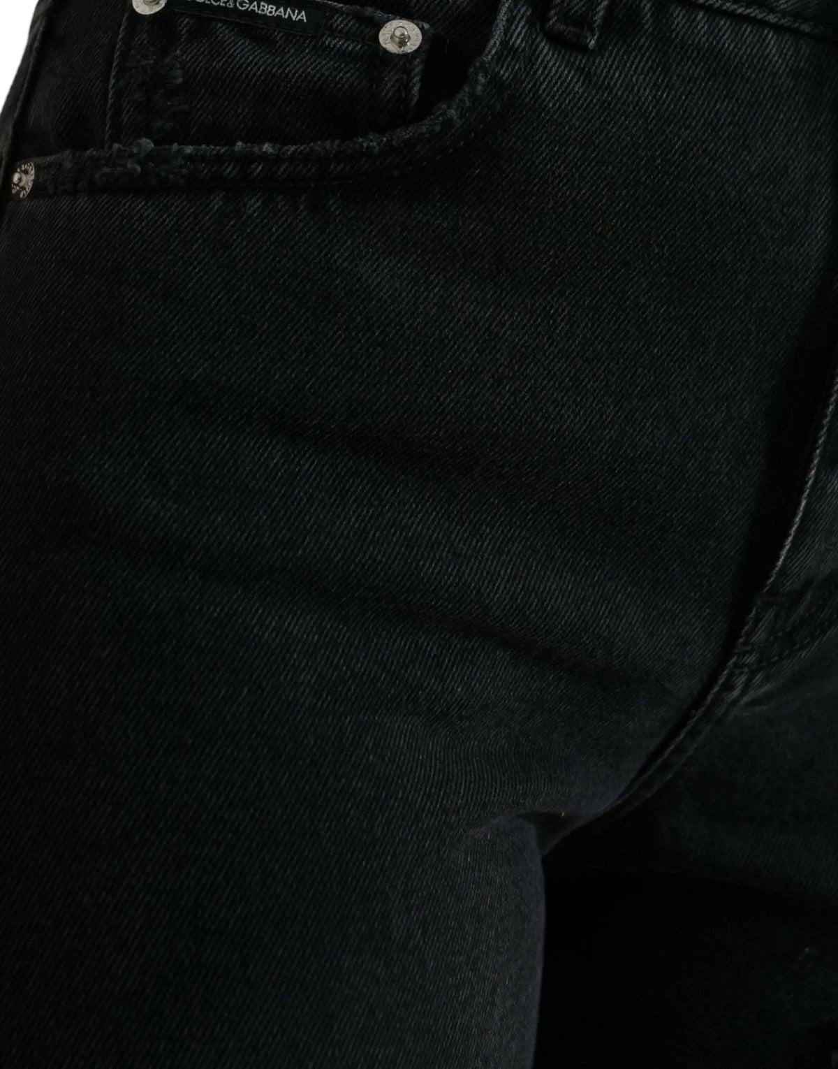 Dolce & gabbana jean en denim noir délavé en coton avec taille haute et couture visible avec étiquette marque au niveau de la taille