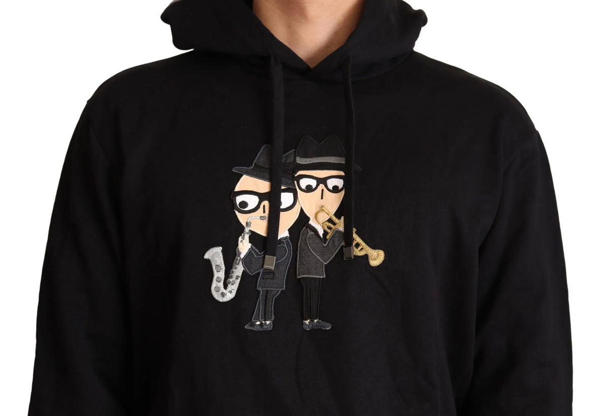 Sweat à capuche noir en coton Dolce & Gabbana avec graphisme cartoon de deux musiciens de jazz en costumes