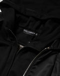 Veste bomber dolce & gabbana noire en coton avec capuche et fermeture éclair argentée élégante et brillante