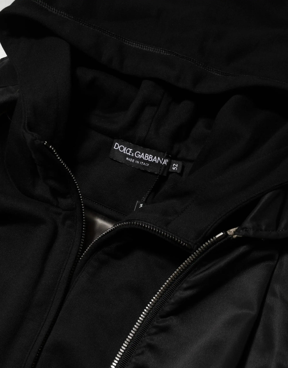 Veste bomber dolce & gabbana noire en coton avec capuche et fermeture éclair argentée élégante et brillante