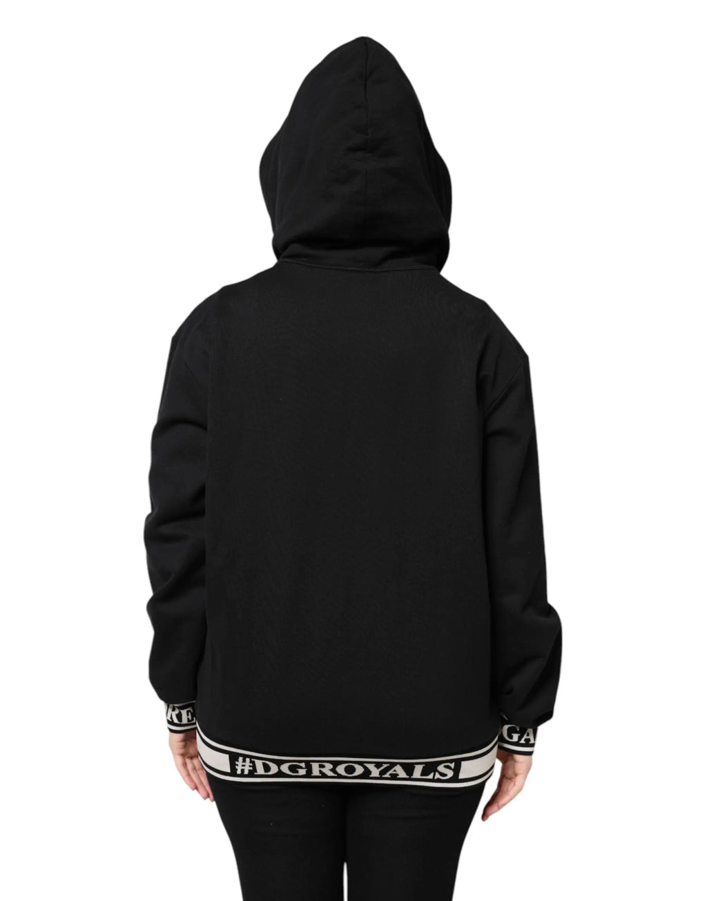 Dolce & Gabbana sweat à capuche noir en coton avec fermeture éclair intégrale et bordure blanche côtelée #dgroyals