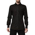 Chemise habillée noire pour homme dolce et gabbana en coton jacquard avec couture contrastée subtile sur patte de boutonnage et poignets