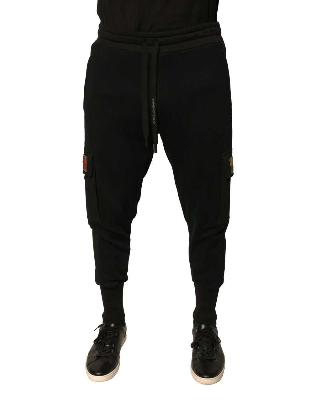 Dolce & gabbana pantalon jogger cargo en coton noir avec poches cargo et taille à cordon de serrage
