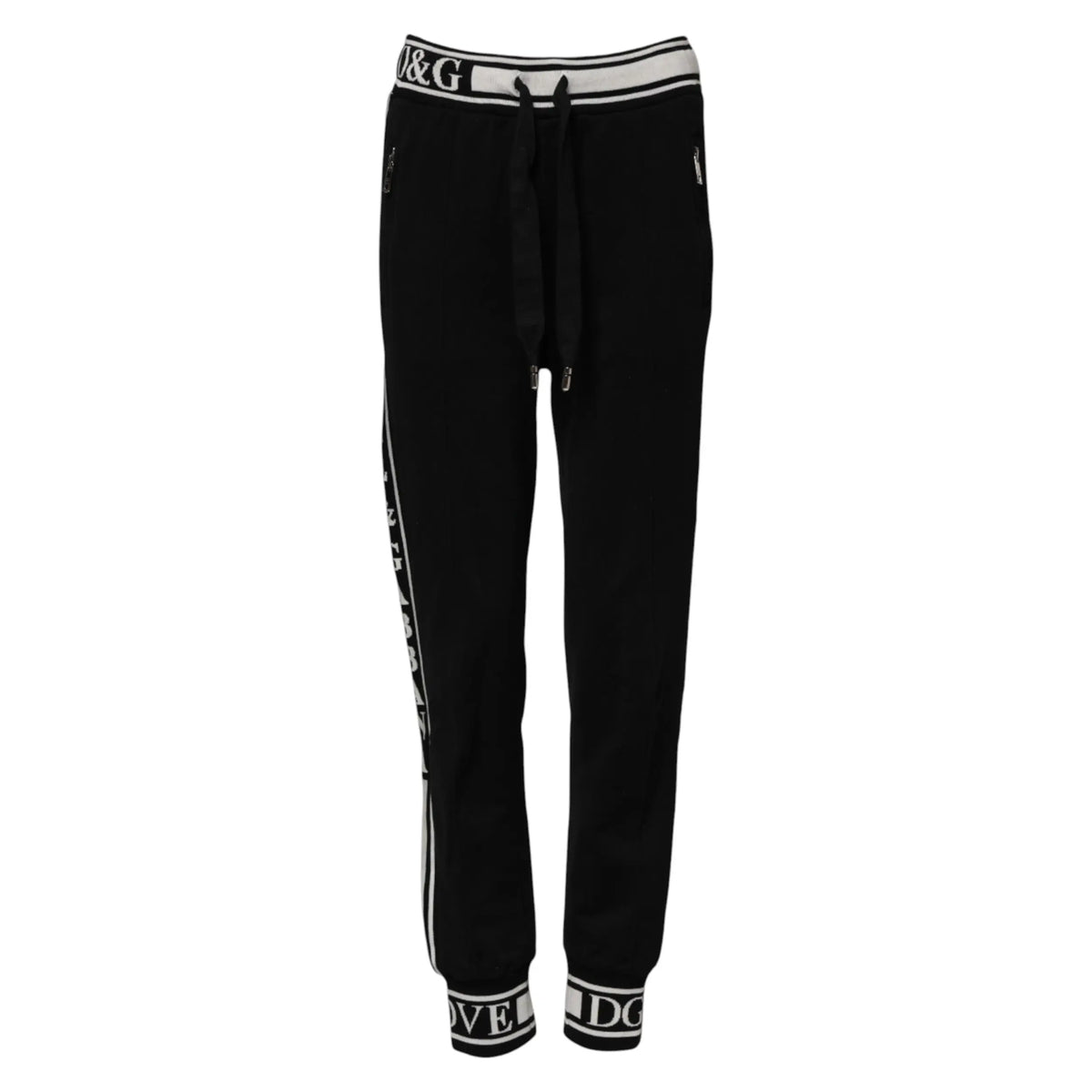 Dolce & gabbana noir jogger en coton avec logo blanc sur taille poignets et côtés