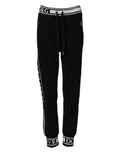 Dolce & gabbana pantalon jogger noir en coton avec logo blanc et bandes rayées à la taille côtés et poignets