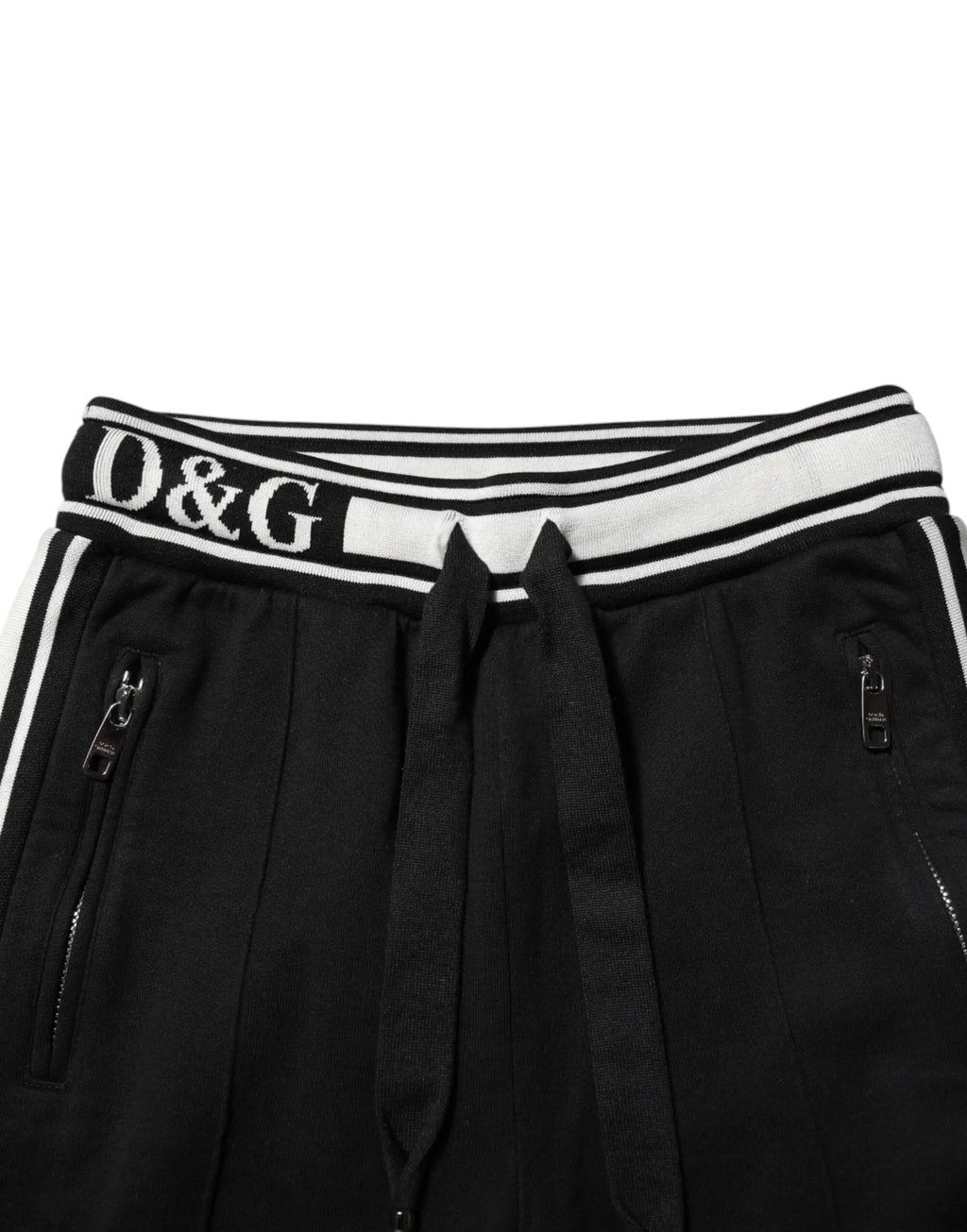 Pantalon jogging noir dolce gabbana en coton avec ceinture à rayures blanches logo et fermetures éclair latérales