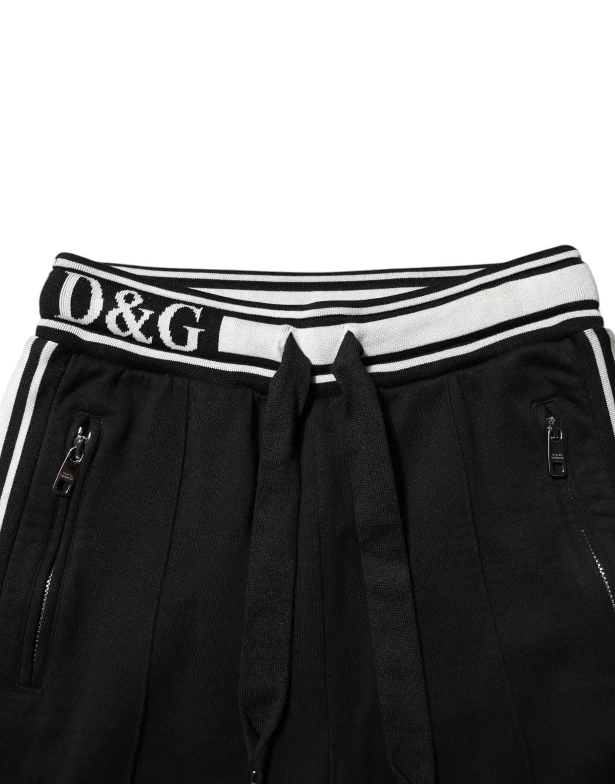 Pantalon jogging noir dolce gabbana en coton avec ceinture à rayures blanches logo et fermetures éclair latérales