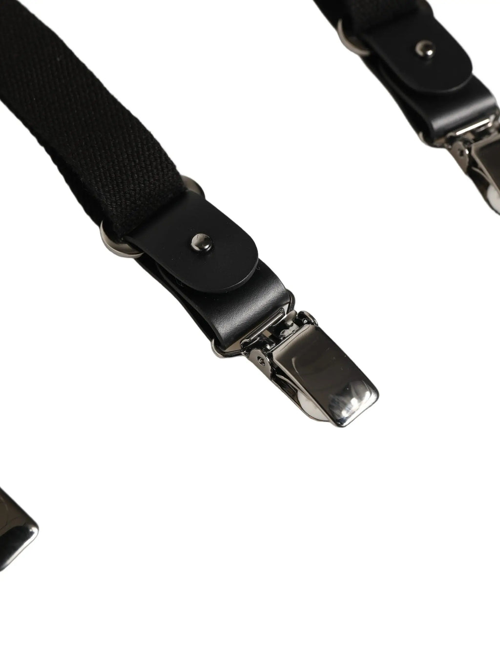 Suspensions dolce & gabbana noires en coton avec empiècements en cuir et clips métalliques y-back élastiques vue dos