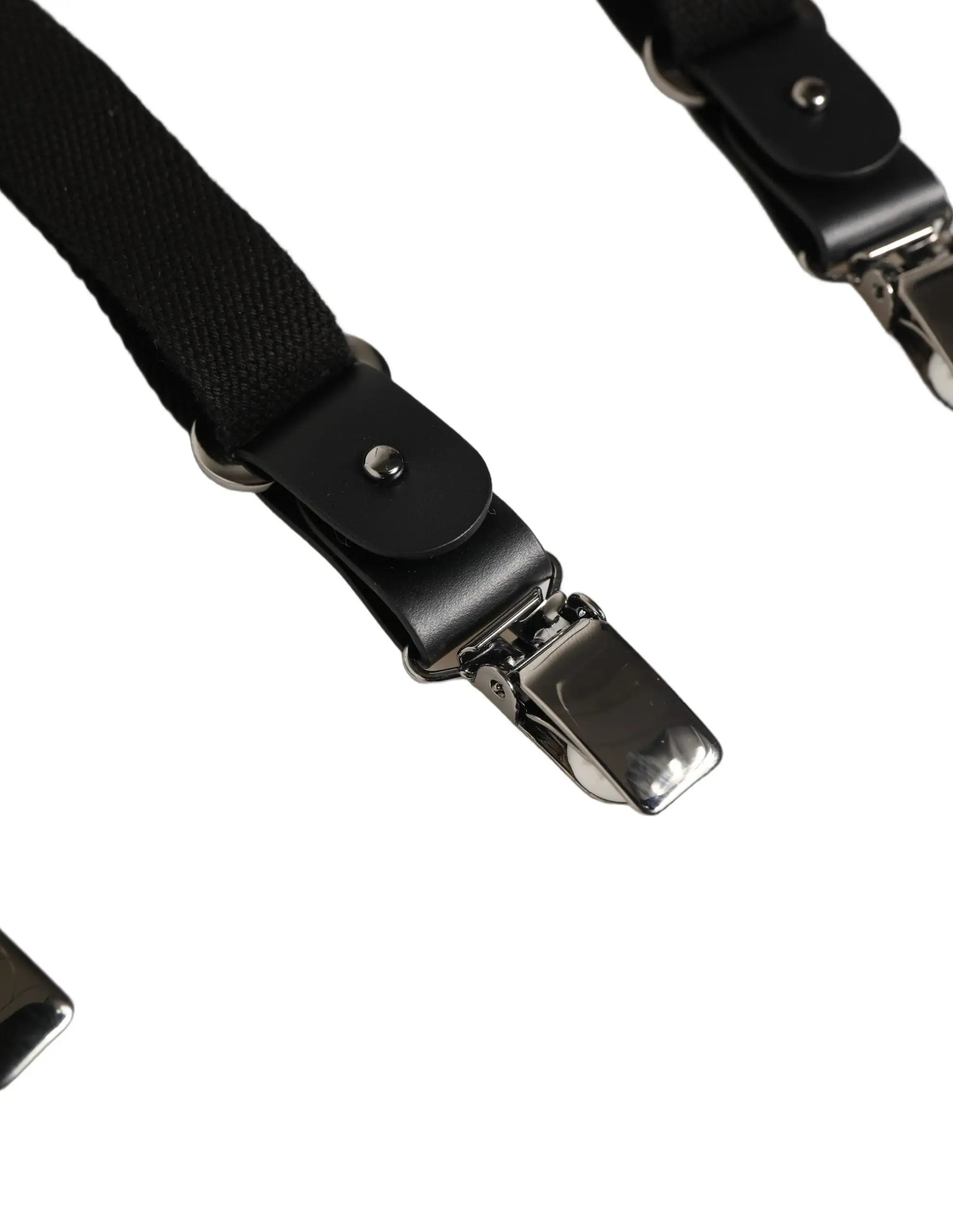 Suspensions dolce & gabbana noires en coton avec empiècements en cuir et clips métalliques y-back élastiques vue dos