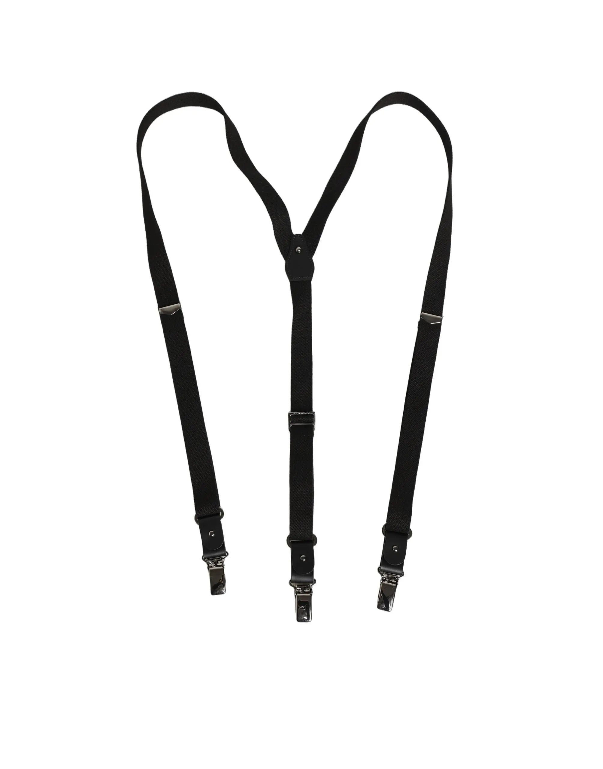 Suspenders noir noir y-back dolce & gabbana en coton cuir élastique avec clips métalliques visible de dos