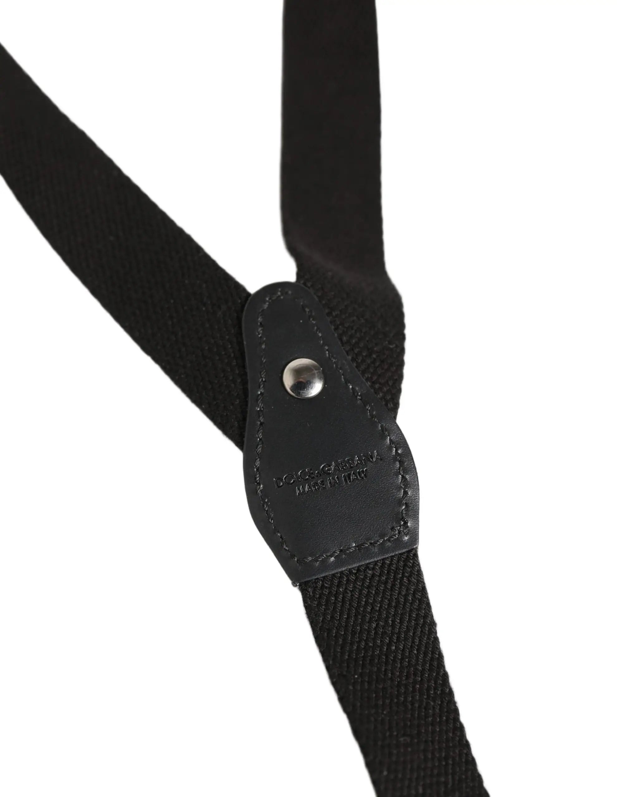 Bretelles noires en coton avec patch en cuir dolce gabbana logo made in italy et clips métalliques y-back