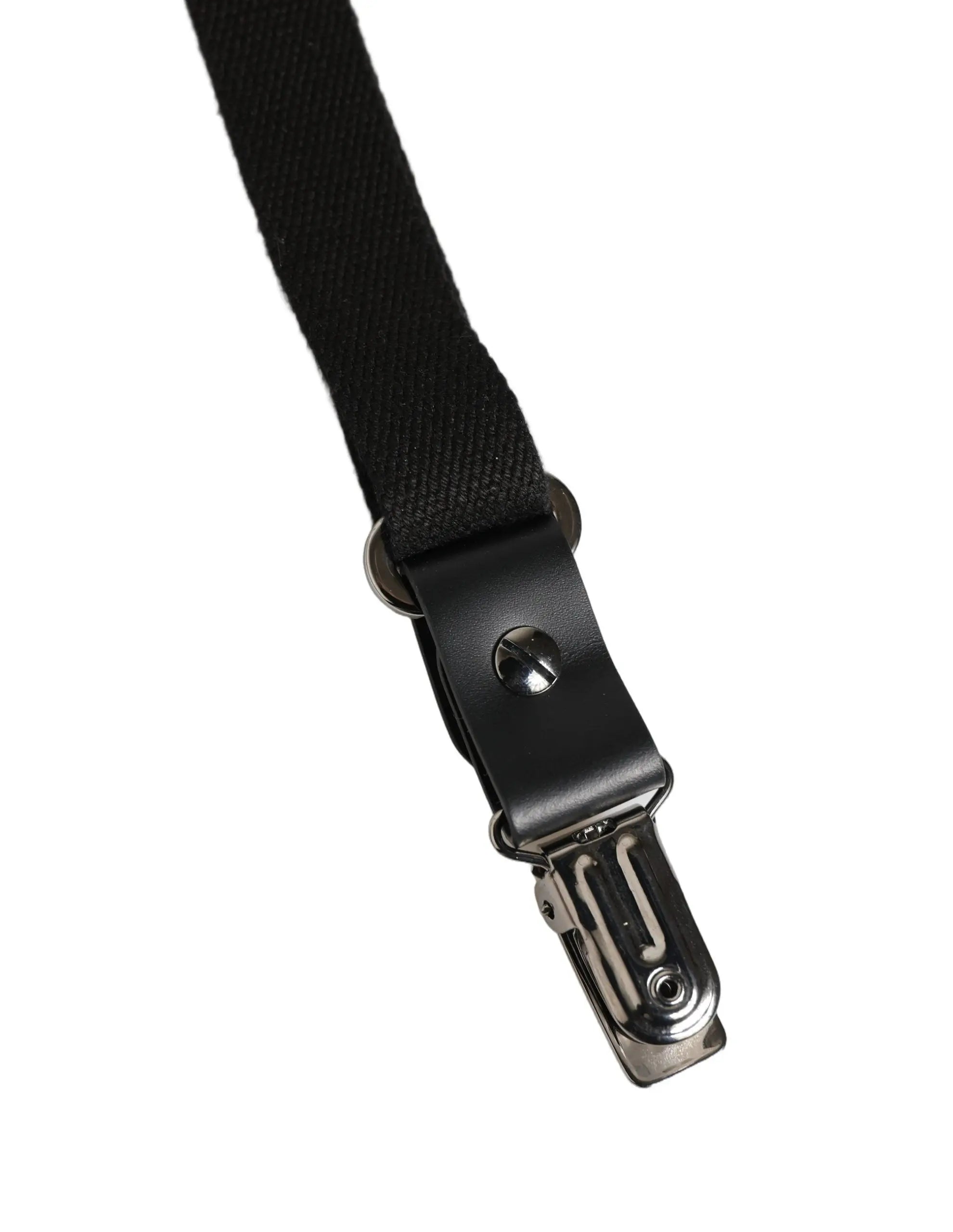 Suspender dolce & gabbana noir en coton avec lanière en cuir noire et clip en métal argenté