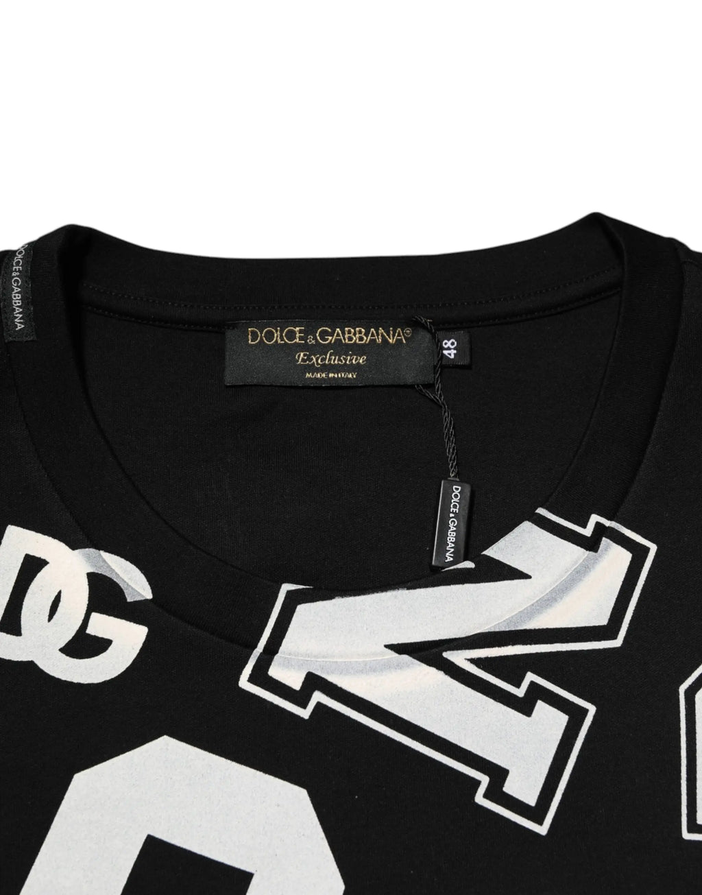 T-shirt noir dolce & gabbana en coton avec imprimé lettres blanches et noires audacieuses manches courtes