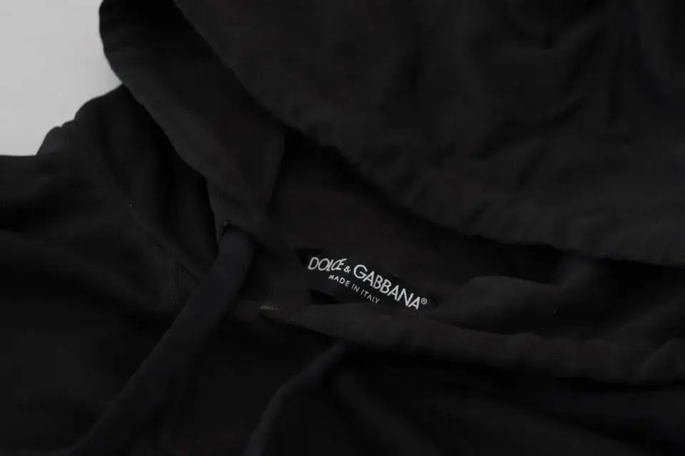 Sweat à capuche noir dolce et gabbana en coton avec broderie logo blanche et tissu doux pelucheux