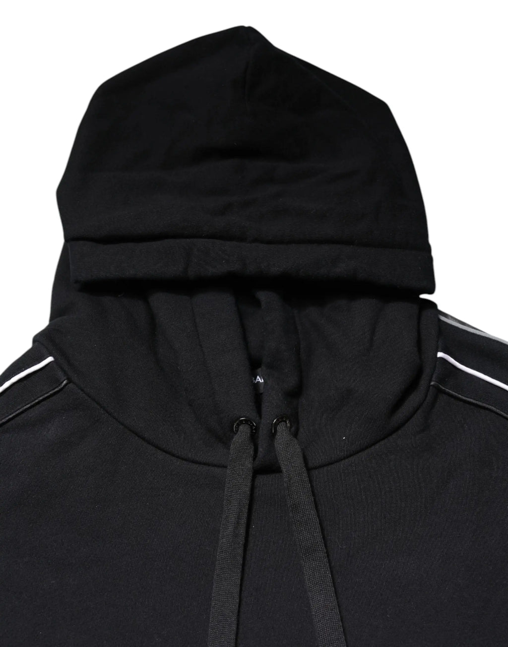 Sweat à capuche dolce & gabbana en coton noir avec rayures blanches sur les épaules et cordons noirs
