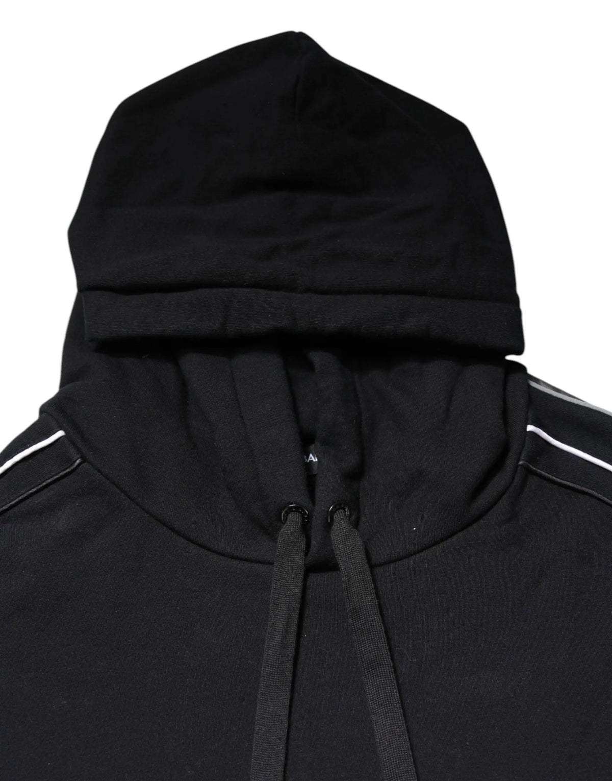 Sweat à capuche dolce & gabbana en coton noir avec rayures blanches sur les épaules et cordons noirs