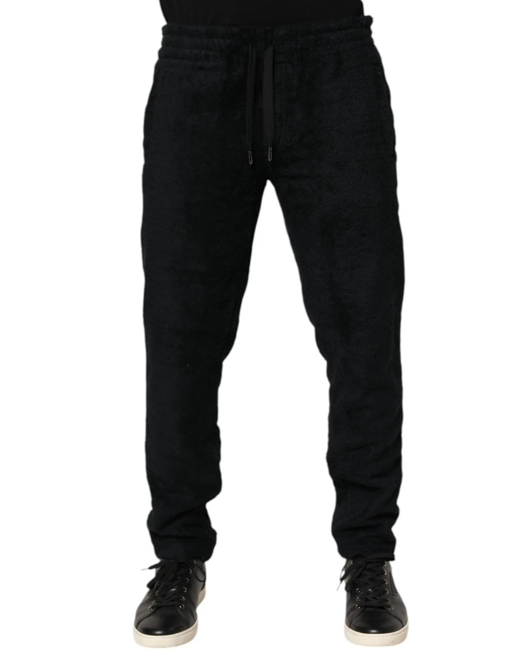 Dolce & gabbana pantalon jogger homme en coton noir avec taille à cordon et jambes fuselées