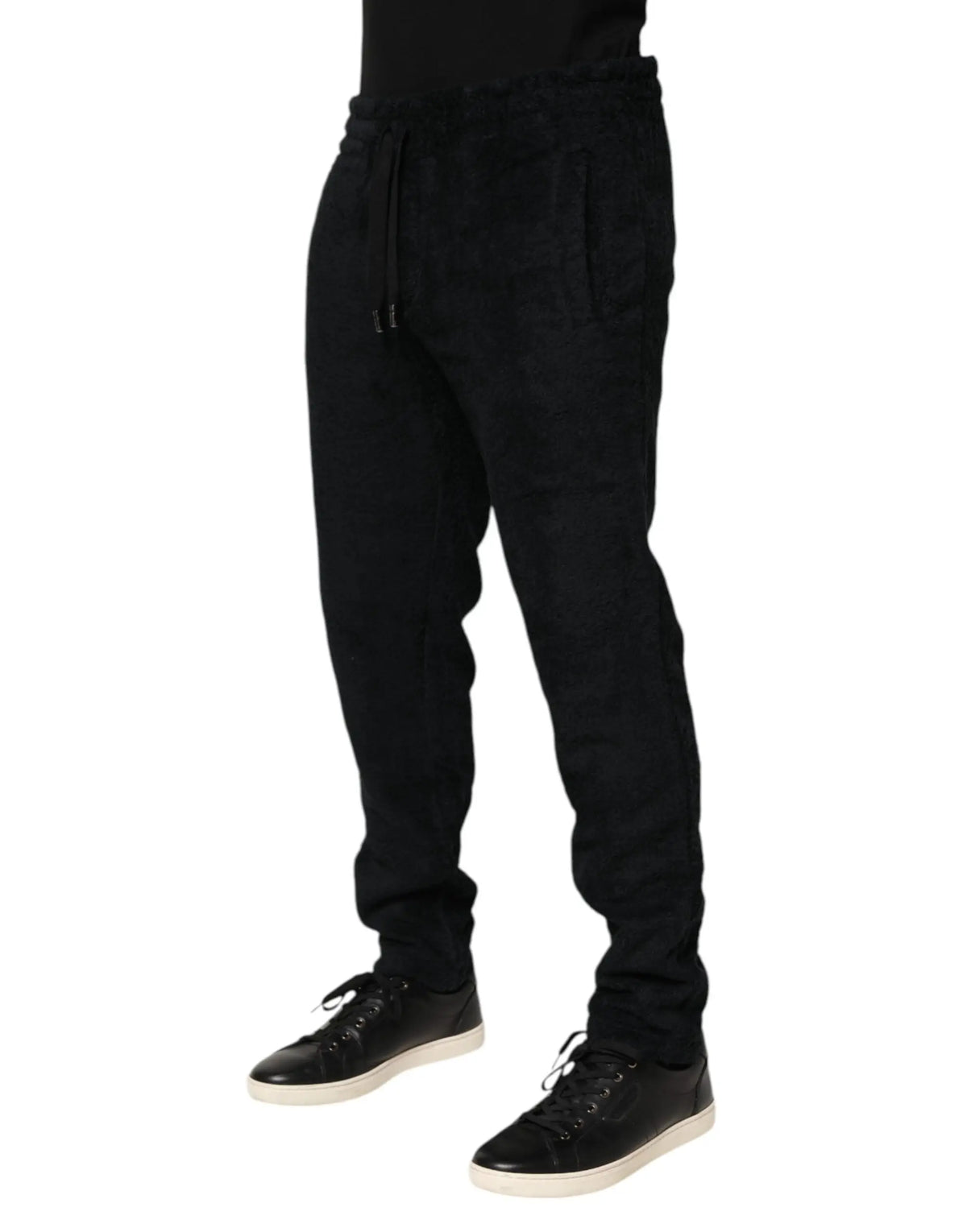 Joggers noirs dolce & gabbana en coton avec cordon, tissu doux texturé et jambes fuselées pour homme