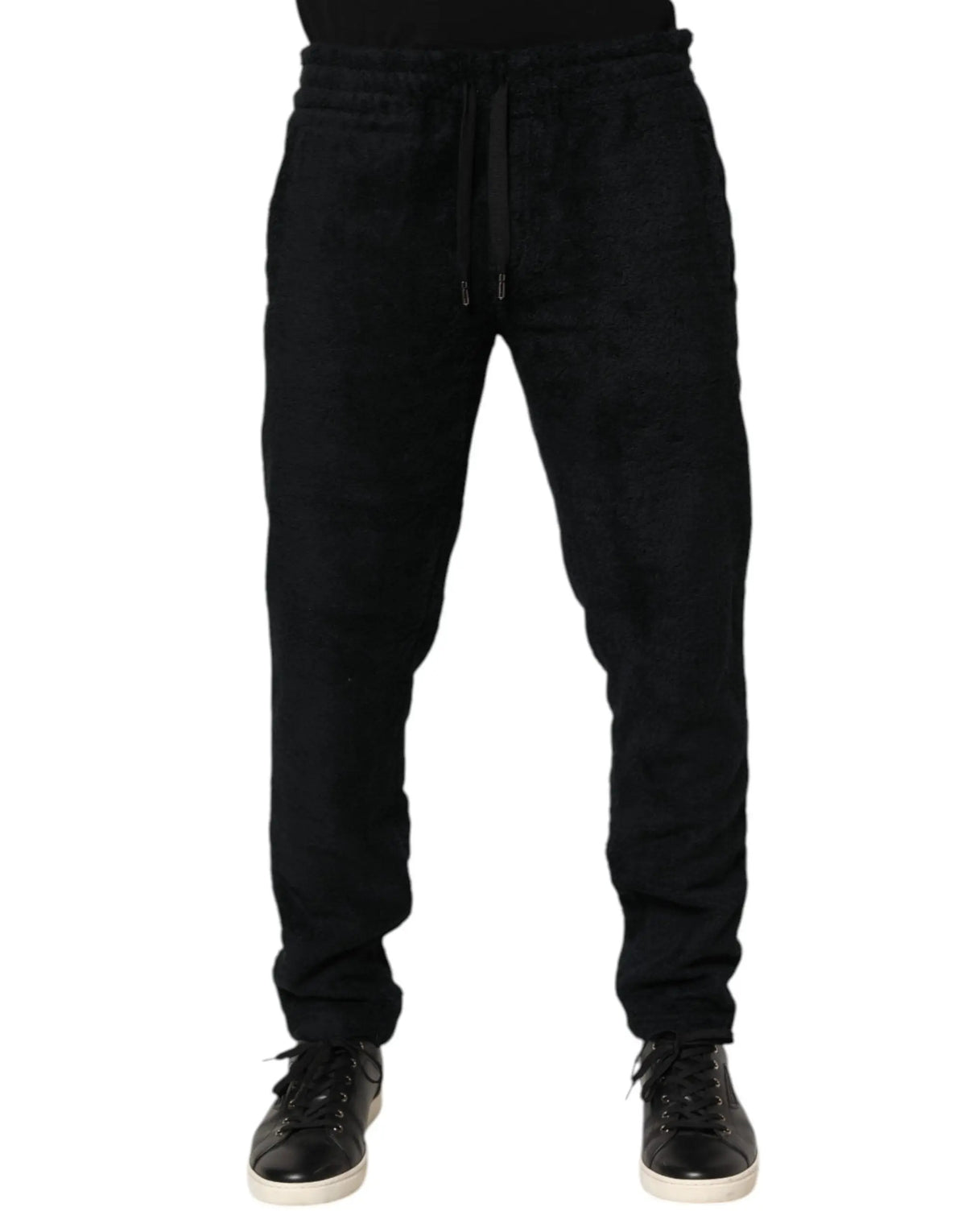 Jogging noir en coton dolce & gabbana pour homme avec taille à cordon et jambes fuselées