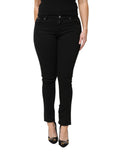 Dolce & Gabbana jean slim fit noir en coton avec coupe droite taille mi-haute et logo visible