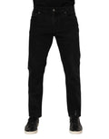 Jean slim en denim noir Dolce & Gabbana en coton avec plaque logo et détails de couture subtils