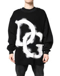 Dolce & Gabbana sweat-shirt noir oversize en coton avec logo dg blanc style graffiti sur la poitrine pour homme