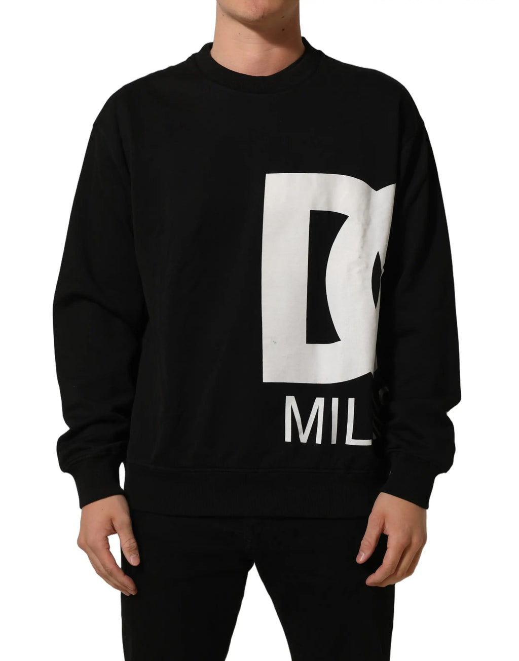 Sweatshirt dolce & gabbana noir en coton avec grand logo dc blanc et inscription mil sous le logo