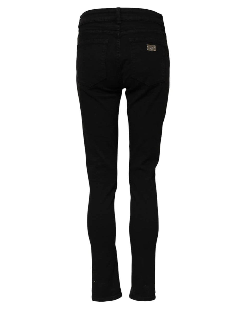 Jeans en denim noir dolce & gabbana en coton slim fit vue arrière avec petite étiquette métallique sur la poche droite