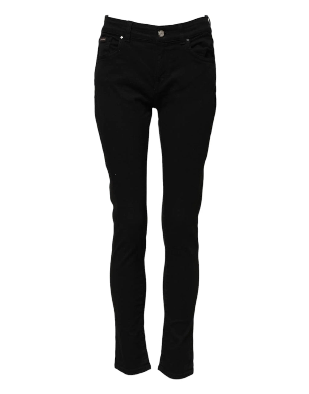 Jean slim noir dolce gabbana en coton avec logo, taille mi-haute et détails de couture subtils en denim classique