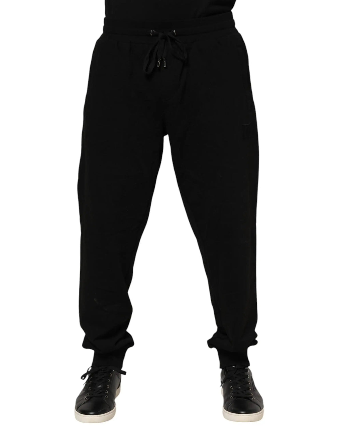 Joggers pour homme dolce & gabbana noirs en coton avec taille à cordon et bords côtelés