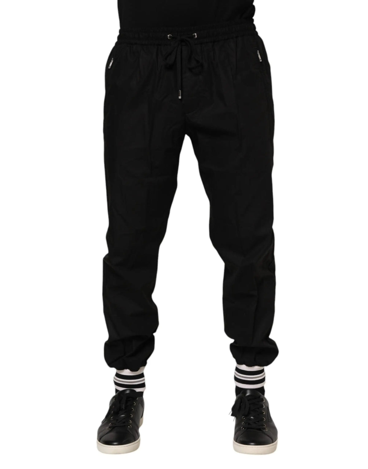 Dolce & gabbana jogging noir en coton homme avec bande logo cordon de serrage poches latérales et bas élastique