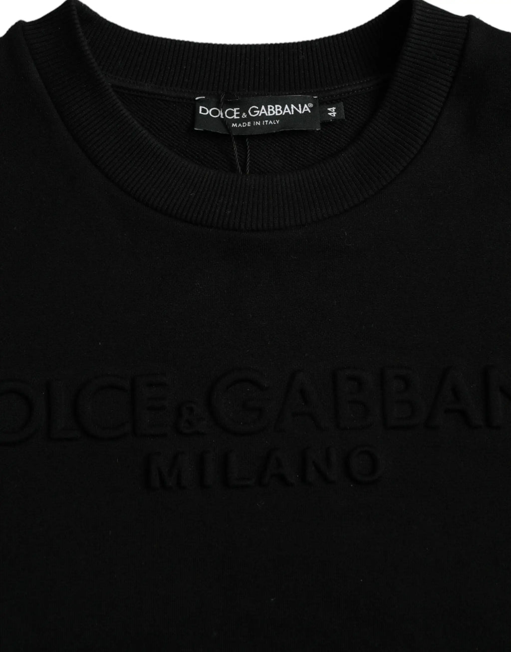 Pull dolce & gabbana noir en coton avec logo embossé col rond manches longues milan