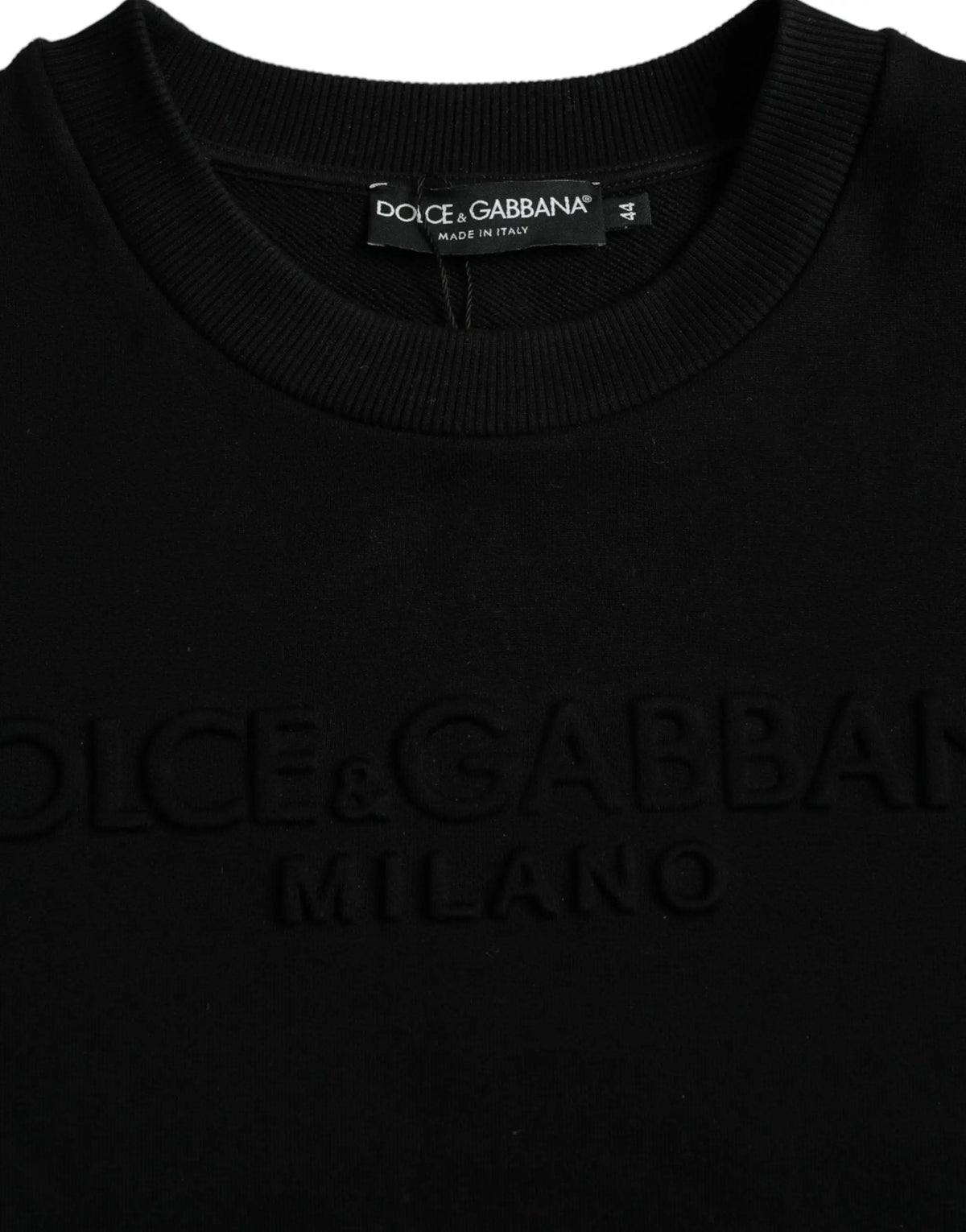 Pull dolce & gabbana noir en coton avec logo embossé col rond manches longues milan