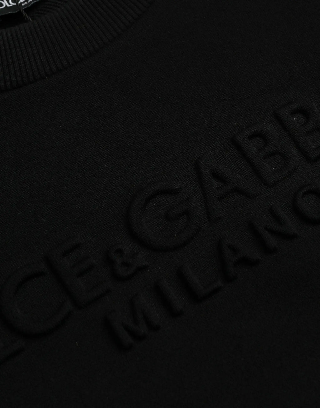 Pull noir en coton à manches longues dolce & gabbana avec tricot texturé et lettrage embossé milano